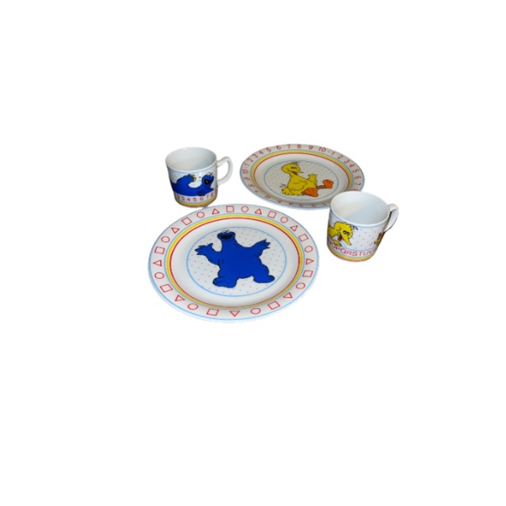 Henson Sesame Street Vintage 1984 Porcelain Dish and Cups